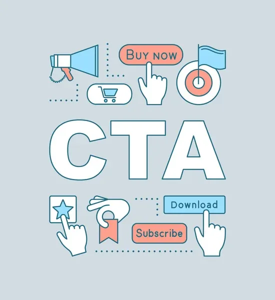 Ilustração de chamadas para ação, como comprar, baixar e assinar.
