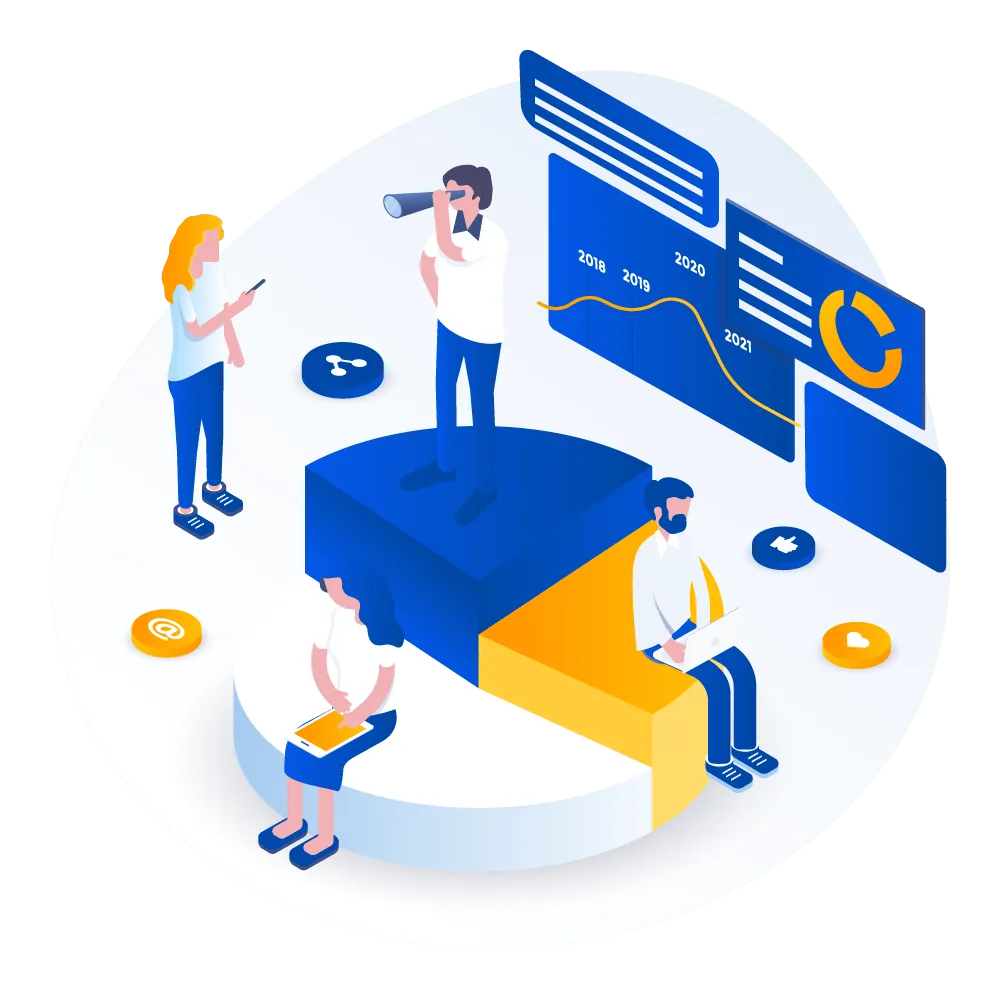 Ilustração de planejamento e análise de campanhas digitais.