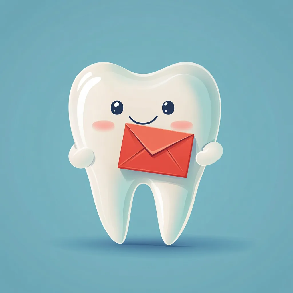 Ilustração de um dente segurando um envelope.