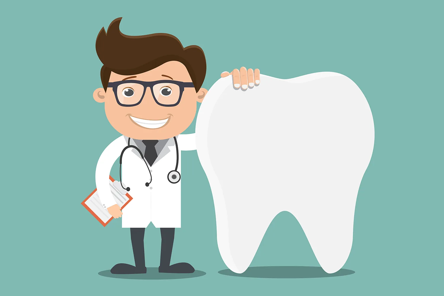 Ilustração de um dentista ao lado de um dente.