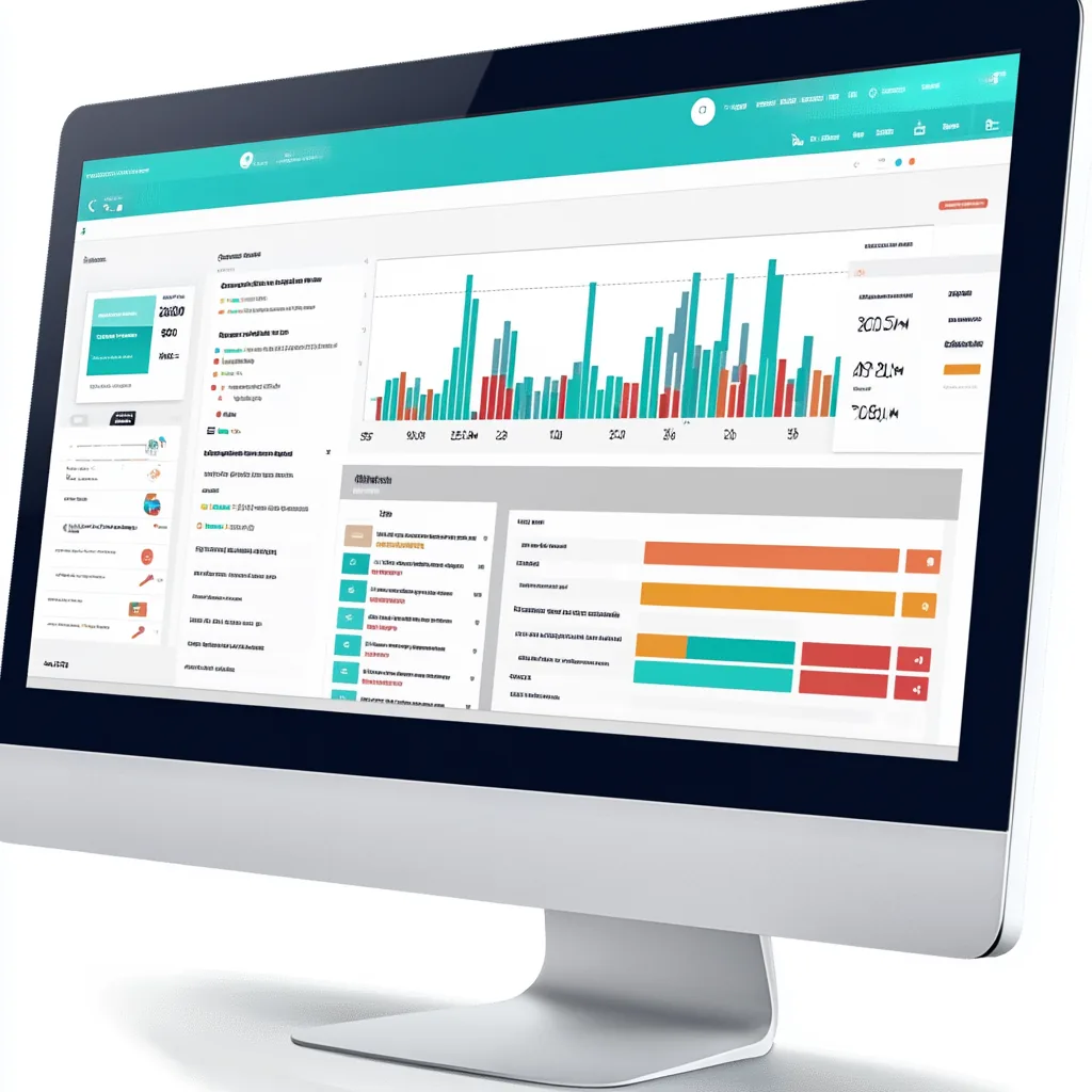 Painel de sistema com gráficos e acompanhamento de clientes.